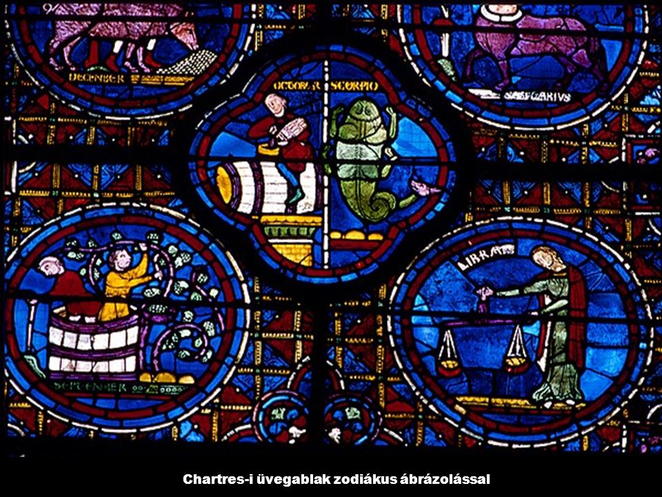 Chartres-i üvegablak zodiákus ábrázolással