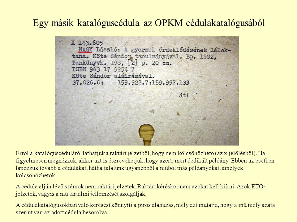 Egy másik katalóguscédula az OPKM cédulakatalógusából