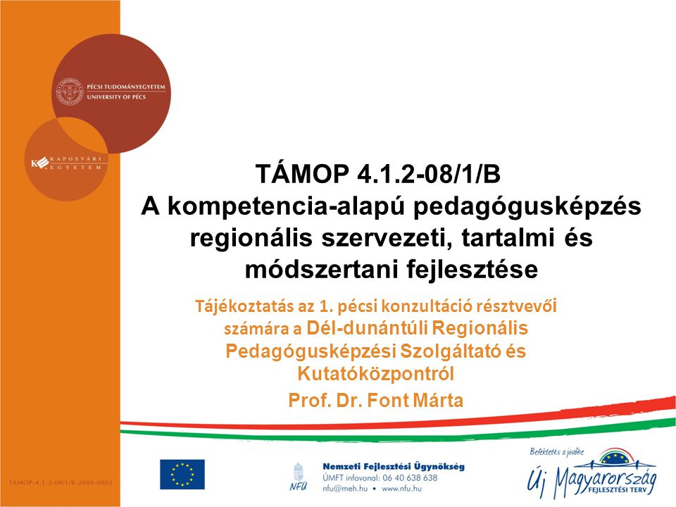 TÁMOP /1/B A kompetencia-alapú pedagógusképzés regionális szervezeti, tartalmi és módszertani fejlesztése