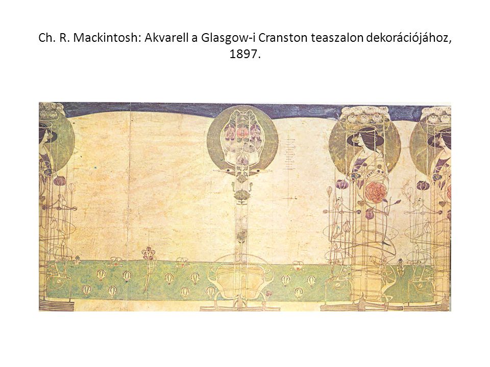 Ch. R. Mackintosh: Akvarell a Glasgow-i Cranston teaszalon dekorációjához, 1897.