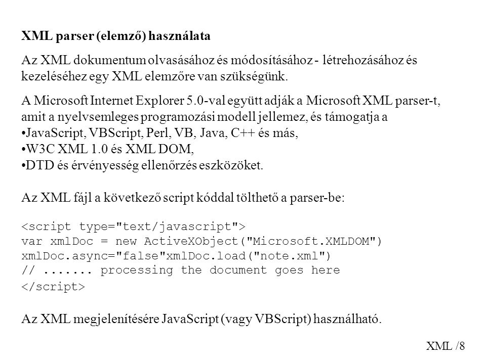 XML parser (elemző) használata