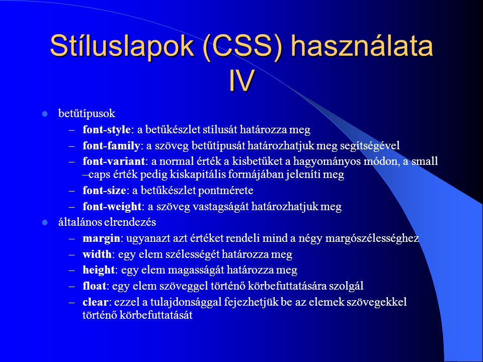 Stíluslapok (CSS) használata IV
