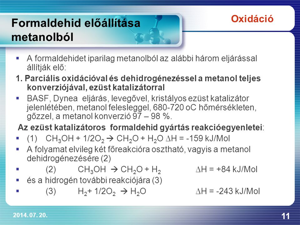 Formaldehid előállítása metanolból