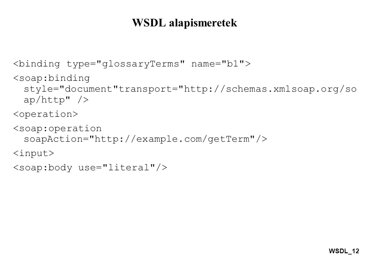 WSDL alapismeretek <binding type= glossaryTerms name= b1 >