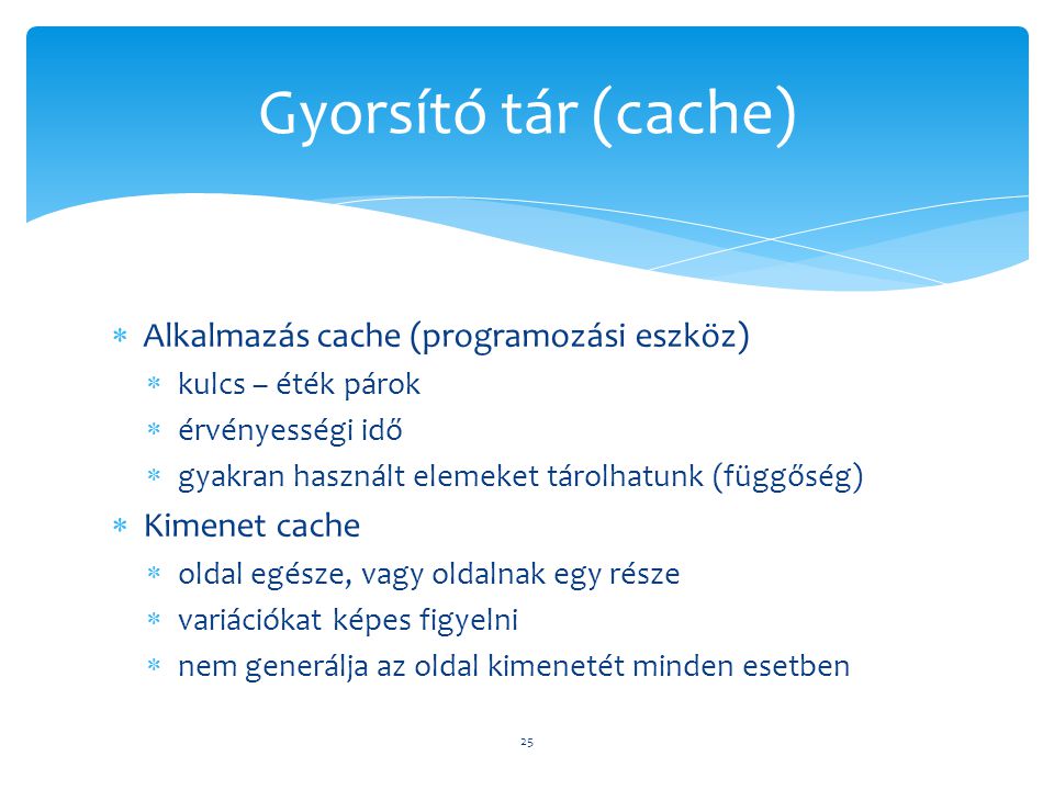 Gyorsító tár (cache) Alkalmazás cache (programozási eszköz)