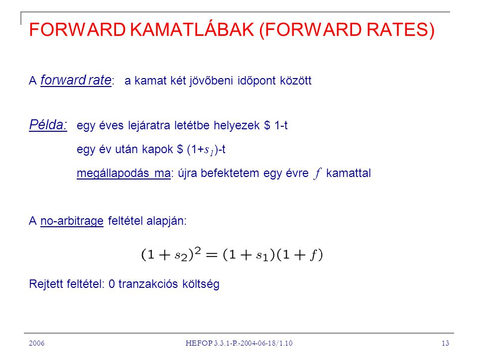 FORWARD KAMATLÁBAK (FORWARD RATES)