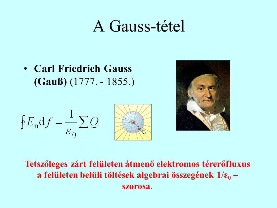 A Gauss-tétel Carl Friedrich Gauss (Gauß) ( )