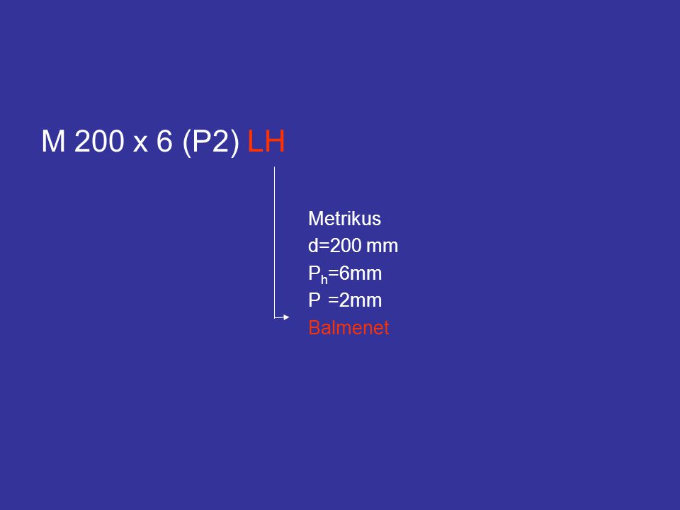 M 200 x 6 (P2) LH Metrikus d=200 mm Ph=6mm P =2mm Balmenet