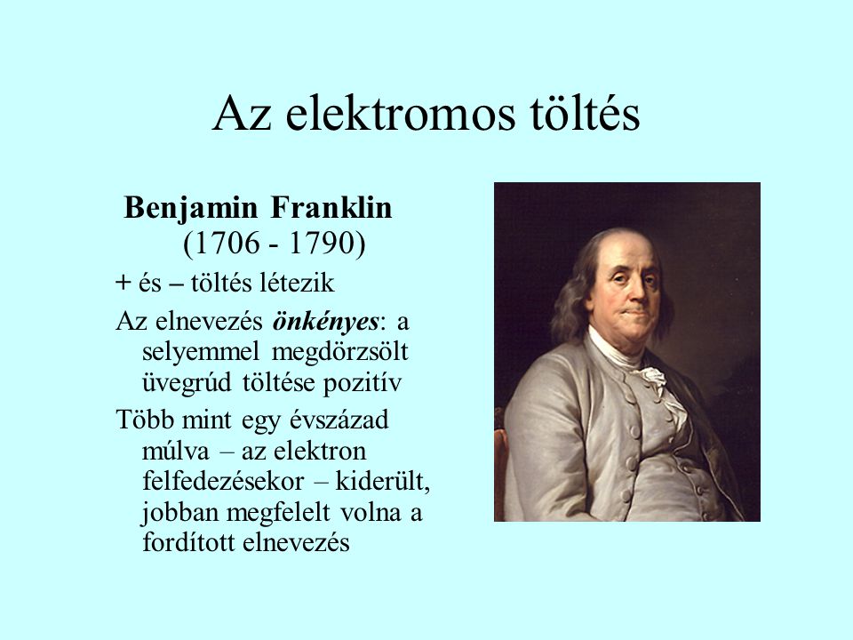 Az elektromos töltés Benjamin Franklin ( )