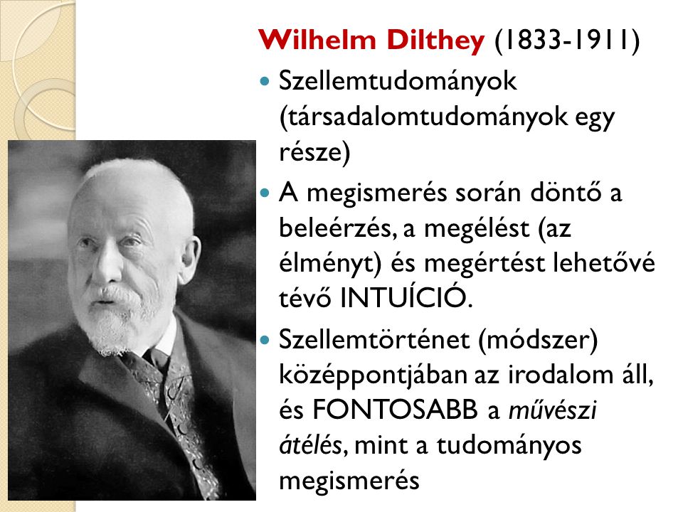 Wilhelm Dilthey ( ) Szellemtudományok (társadalomtudományok egy része)