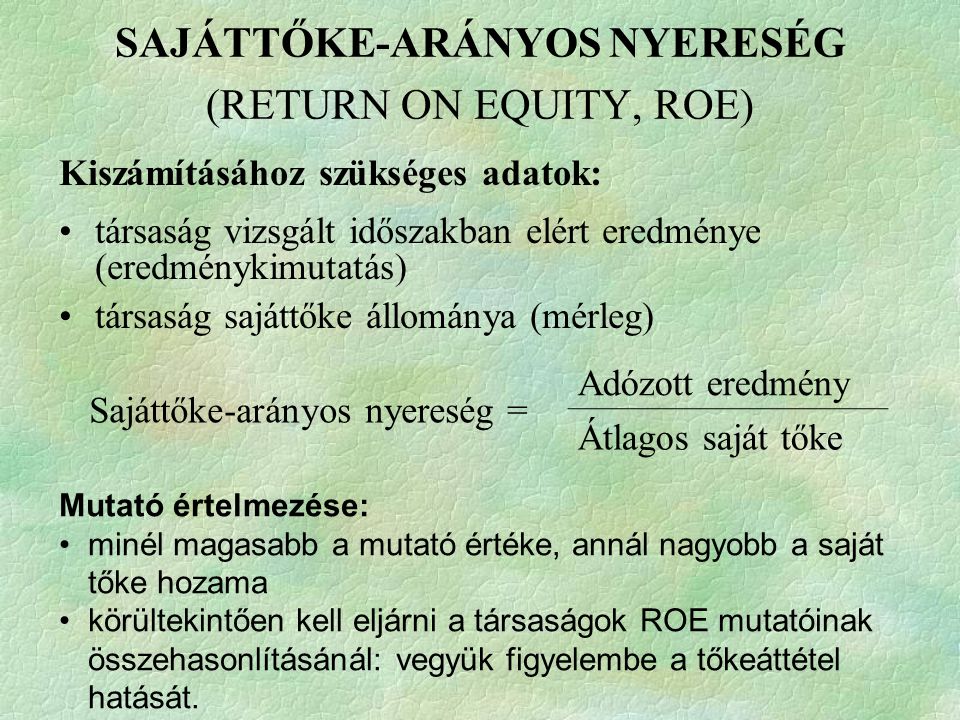 SAJÁTTŐKE-ARÁNYOS NYERESÉG (RETURN ON EQUITY, ROE)
