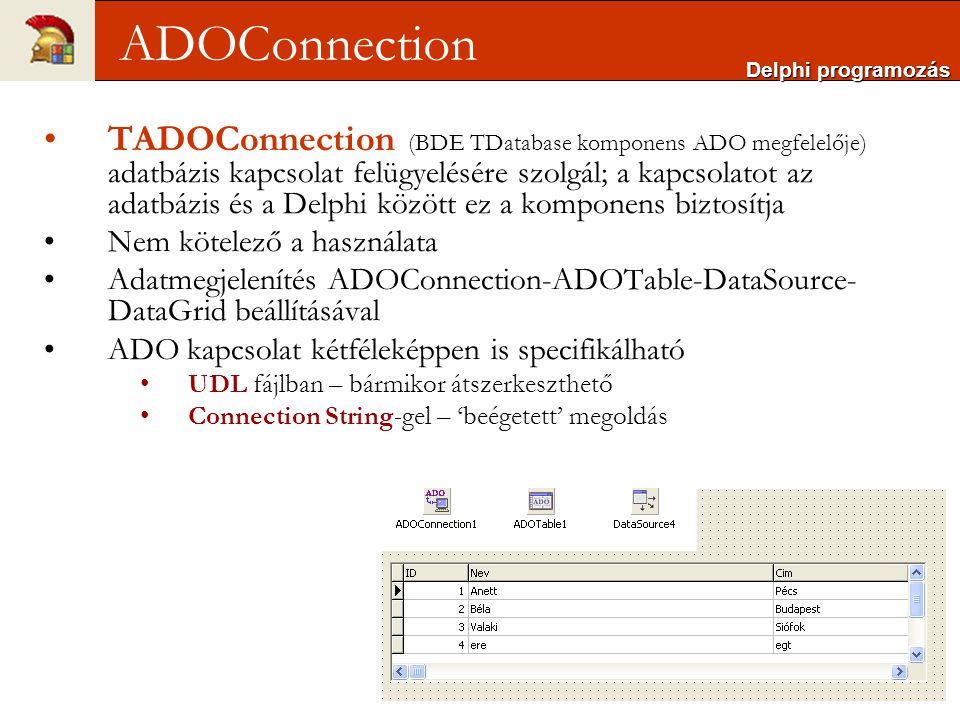 Delphi programozás ADOConnection.