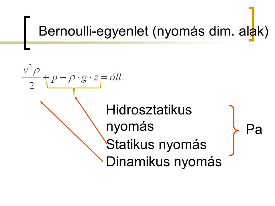 Bernoulli-egyenlet (nyomás dim. alak)
