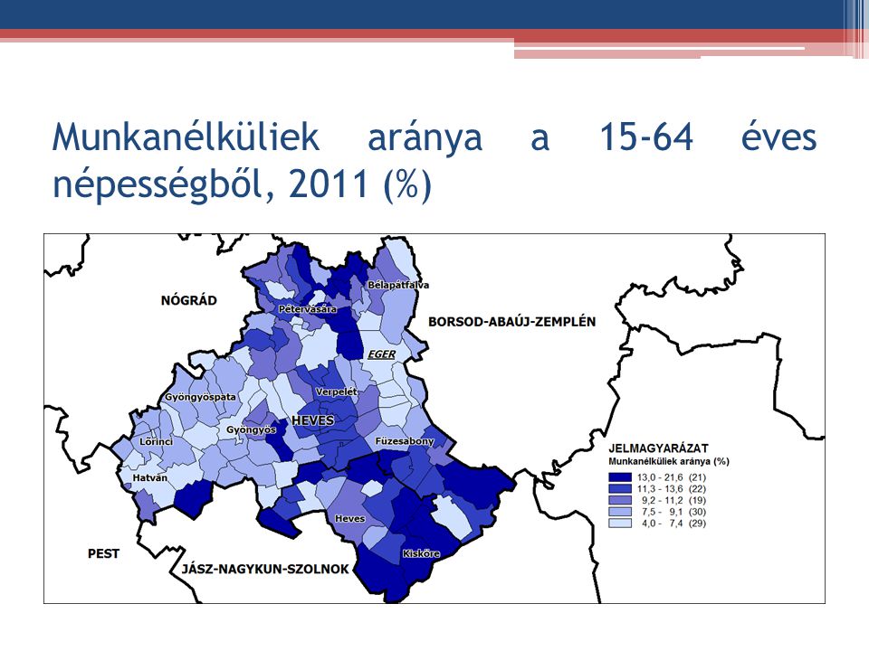 Munkanélküliek aránya a éves népességből, 2011 (%)
