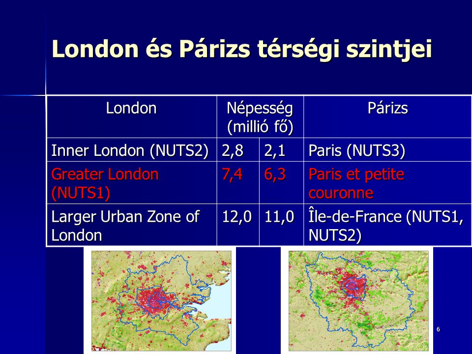 London és Párizs térségi szintjei