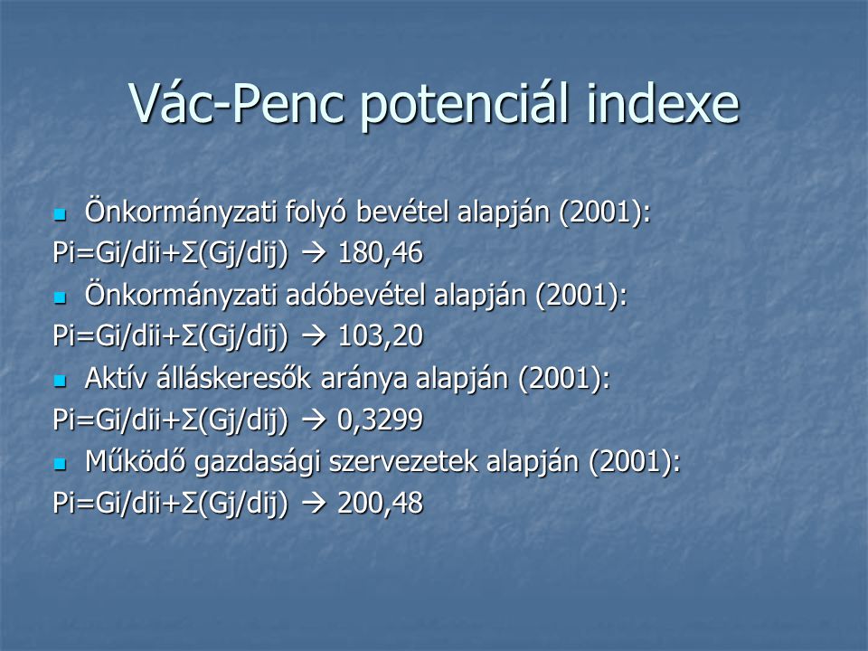 Vác-Penc potenciál indexe