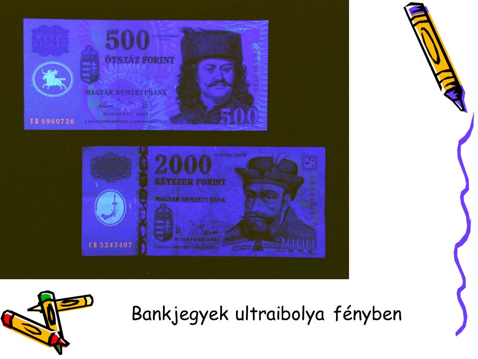 Bankjegyek ultraibolya fényben