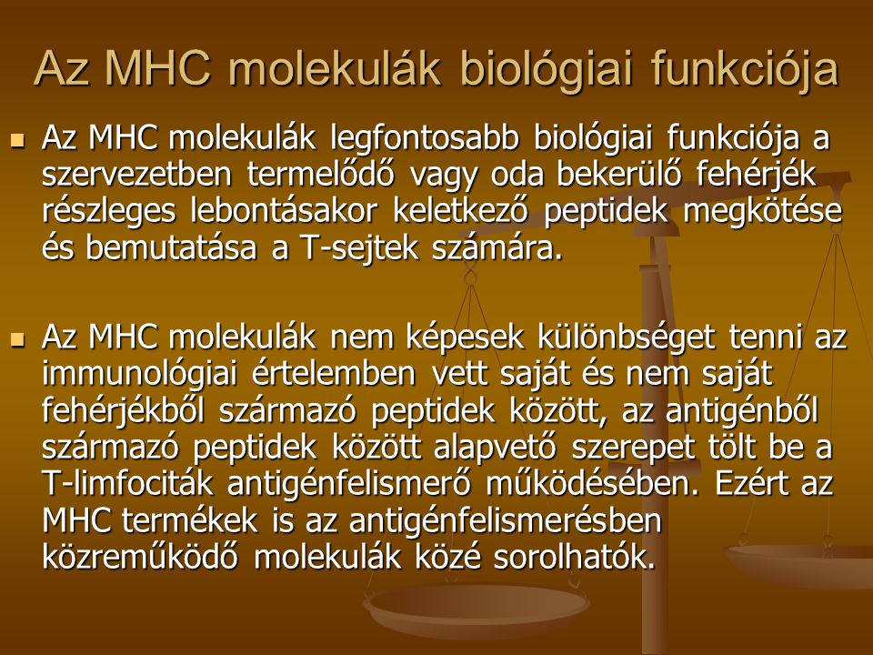 Az MHC molekulák biológiai funkciója