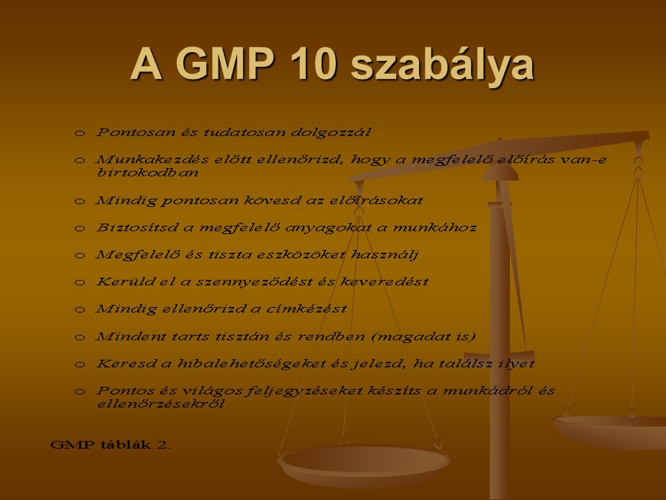 A GMP 10 szabálya GMP TANFOLYAM Bevezetés.