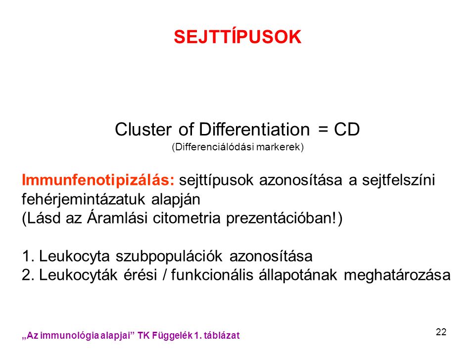 Cluster of Differentiation = CD (Differenciálódási markerek)