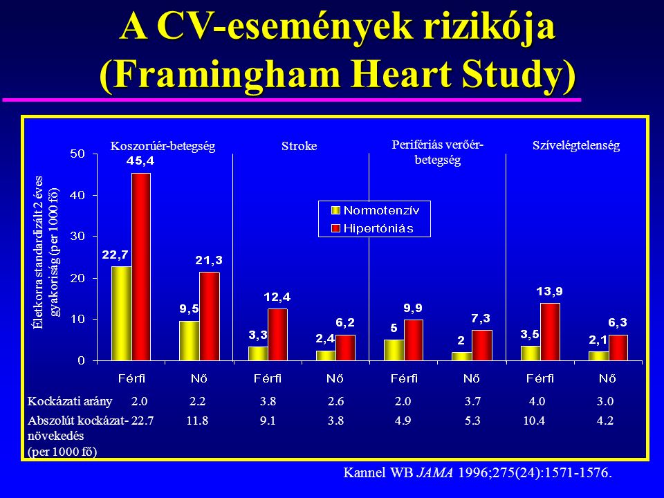A CV-események rizikója (Framingham Heart Study)