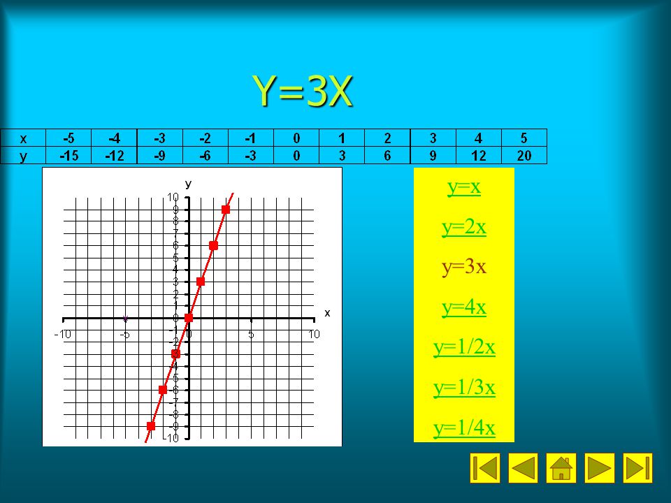 Y=3X y=x y=2x y=3x y=4x y=1/2x y=1/3x y=1/4x