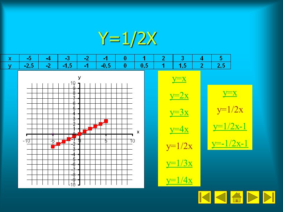 Y=1/2X y=x y=2x y=3x y=4x y=1/2x y=1/3x y=1/4x y=x y=1/2x y=1/2x-1