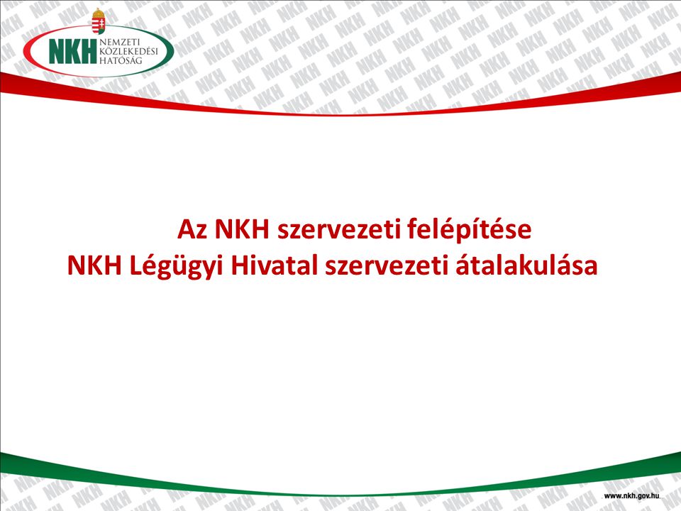 Az NKH szervezeti felépítése NKH Légügyi Hivatal szervezeti átalakulása