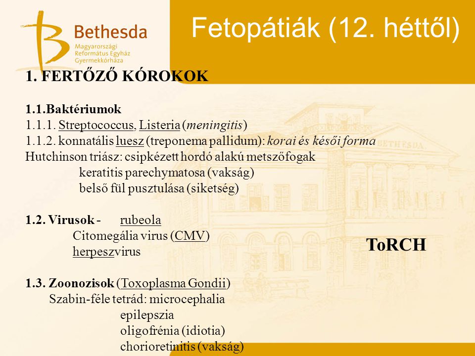Fetopátiák (12. héttől) ToRCH 1. FERTŐZŐ KÓROKOK 1.1.Baktériumok