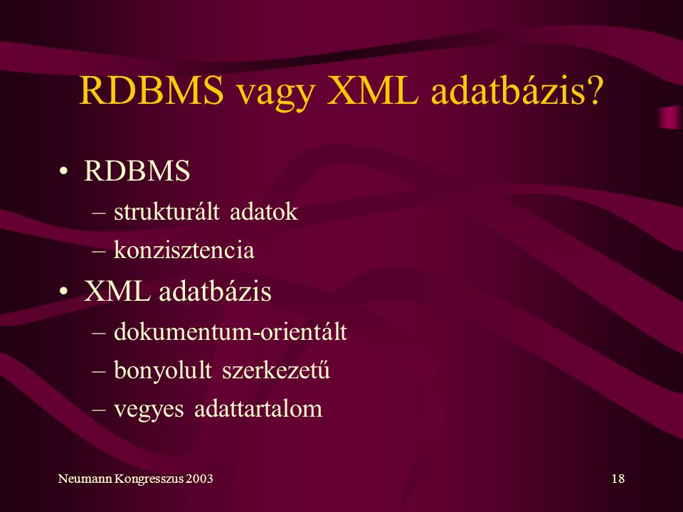 RDBMS vagy XML adatbázis