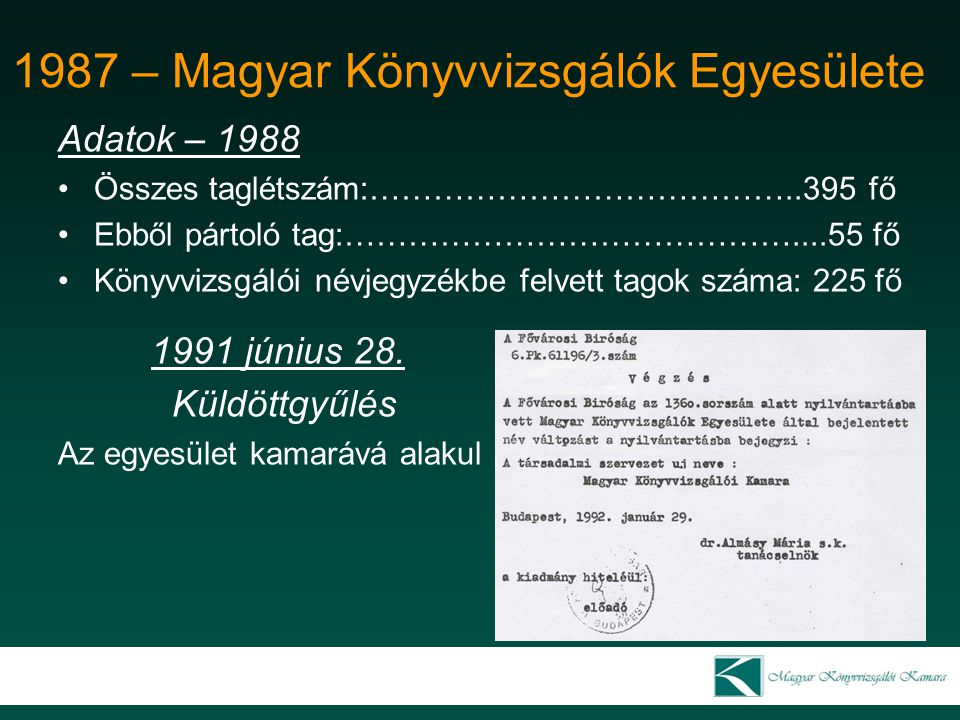 1987 – Magyar Könyvvizsgálók Egyesülete