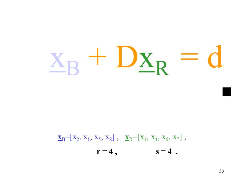 xB + DxR = d xB=[x2, x1, x5, x8] , xR=[x3, x4, x6, x7] ,