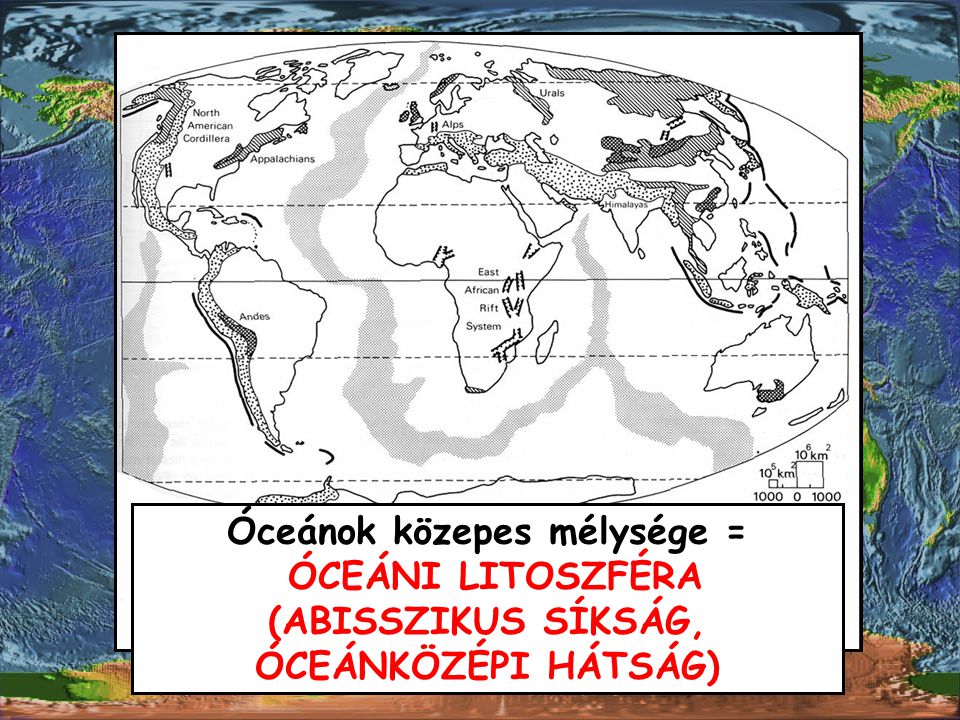 Óceánok közepes mélysége = ÓCEÁNI LITOSZFÉRA (ABISSZIKUS SÍKSÁG, ÓCEÁNKÖZÉPI HÁTSÁG)