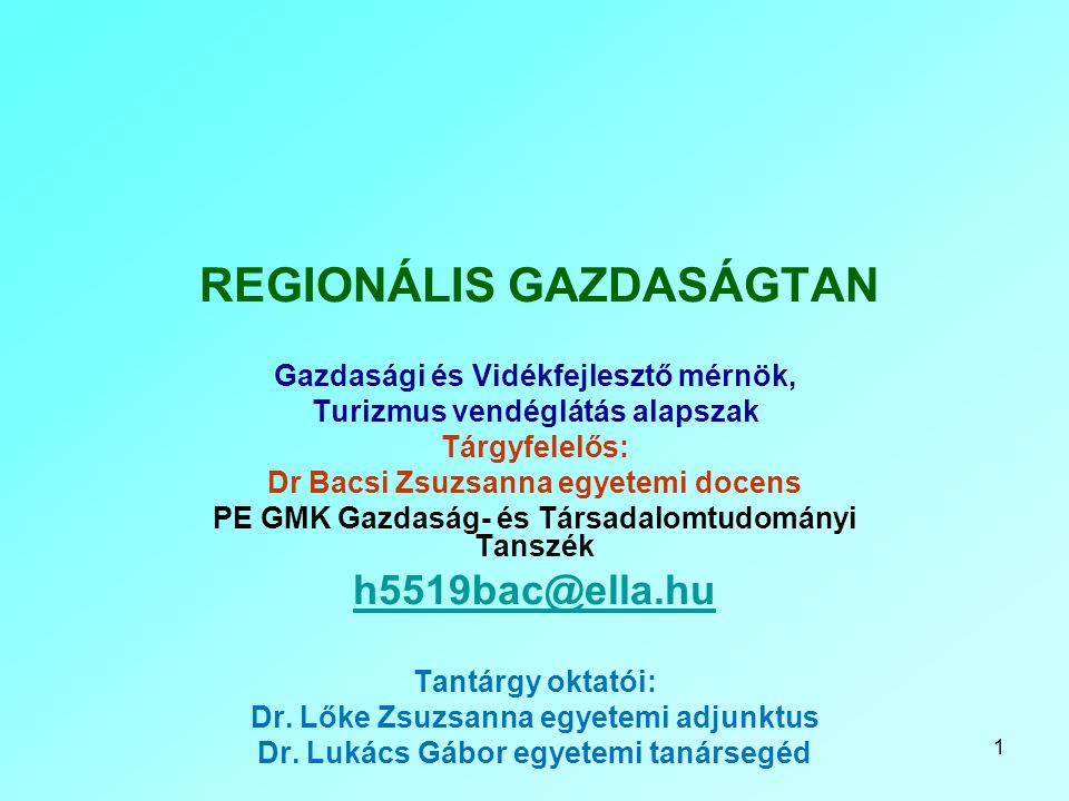 REGIONÁLIS GAZDASÁGTAN