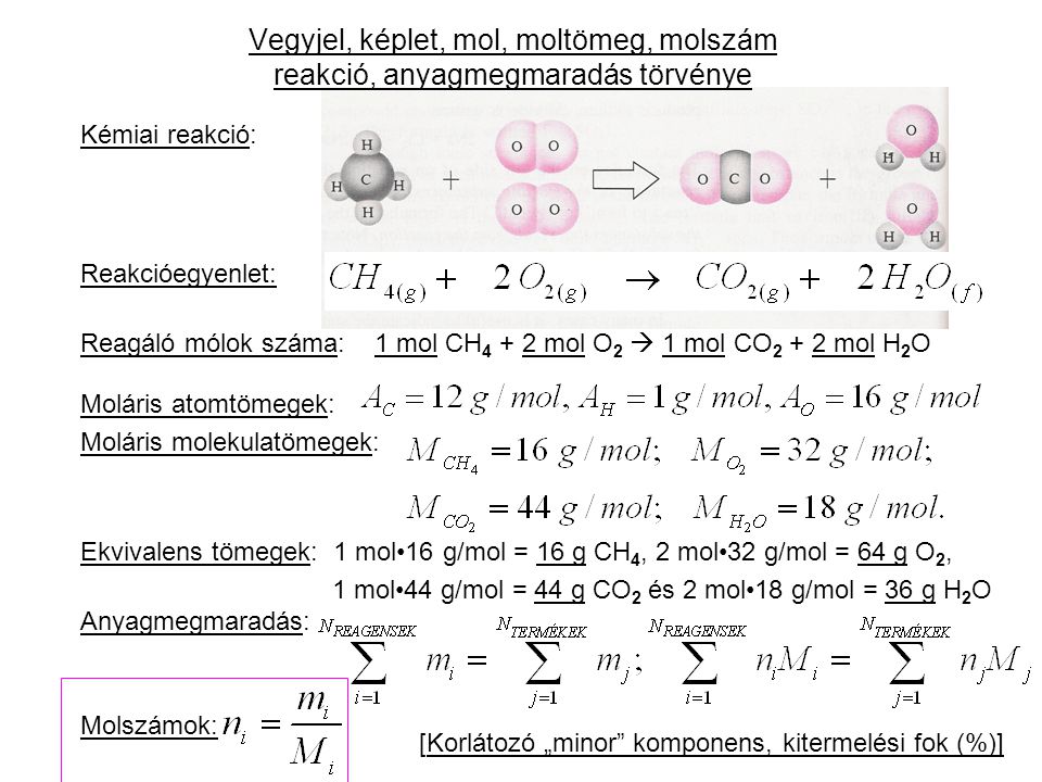 Moláris atomtömegek: Moláris molekulatömegek: