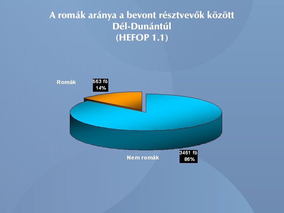 A romák aránya a bevont résztvevők között Dél-Dunántúl (HEFOP 1.1)