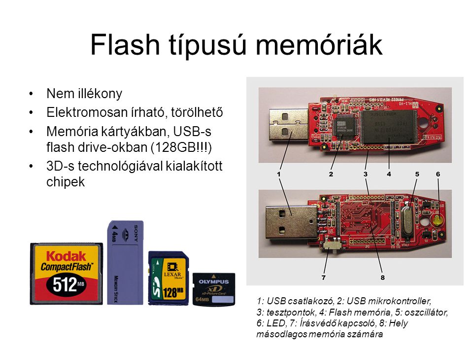 Flash típusú memóriák Nem illékony Elektromosan írható, törölhető