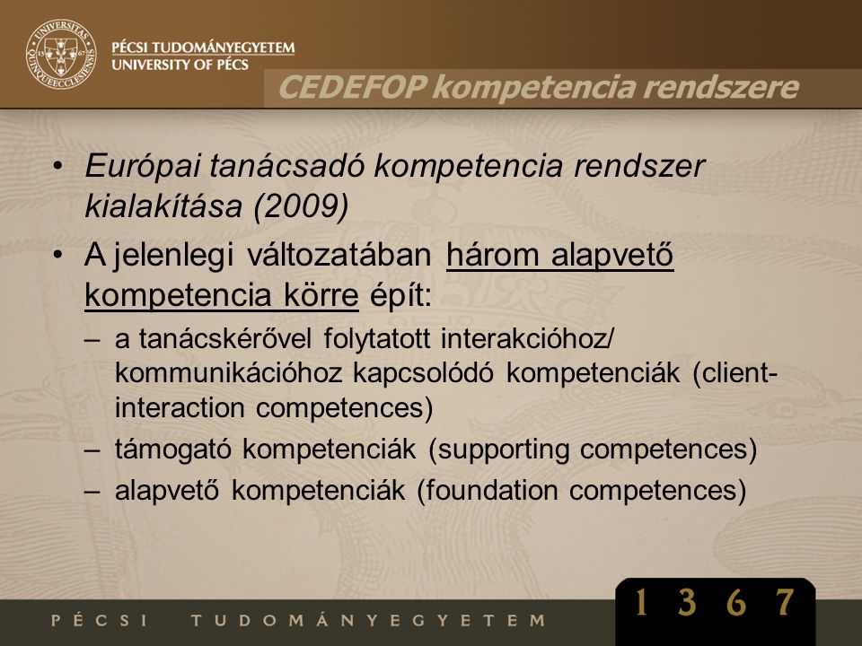 Európai tanácsadó kompetencia rendszer kialakítása (2009)
