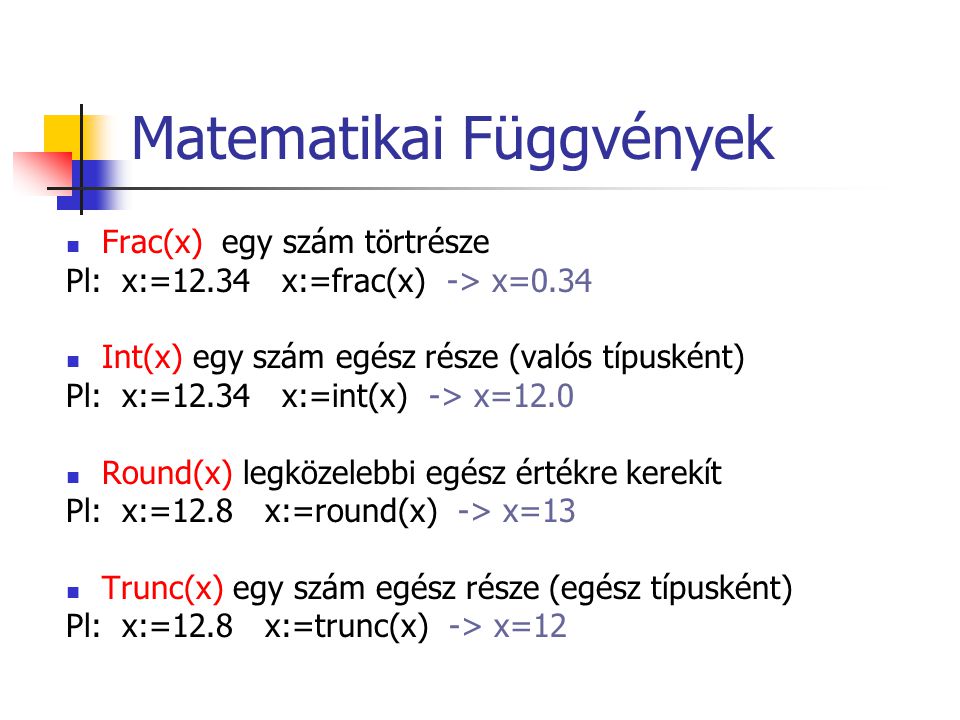 Matematikai Függvények