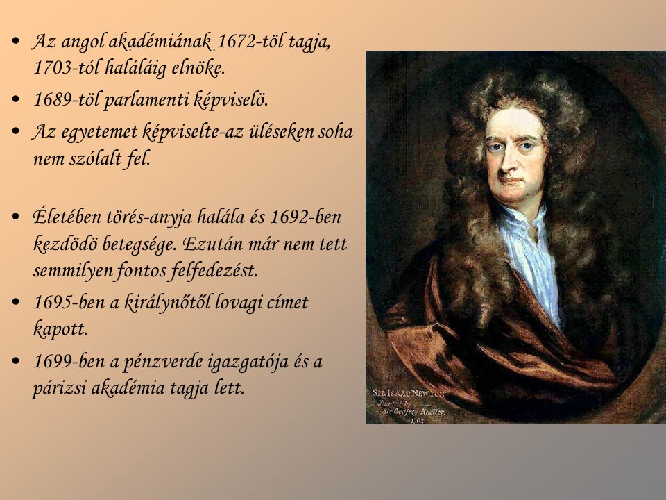 Az angol akadémiának 1672-töl tagja, 1703-tól haláláig elnöke.