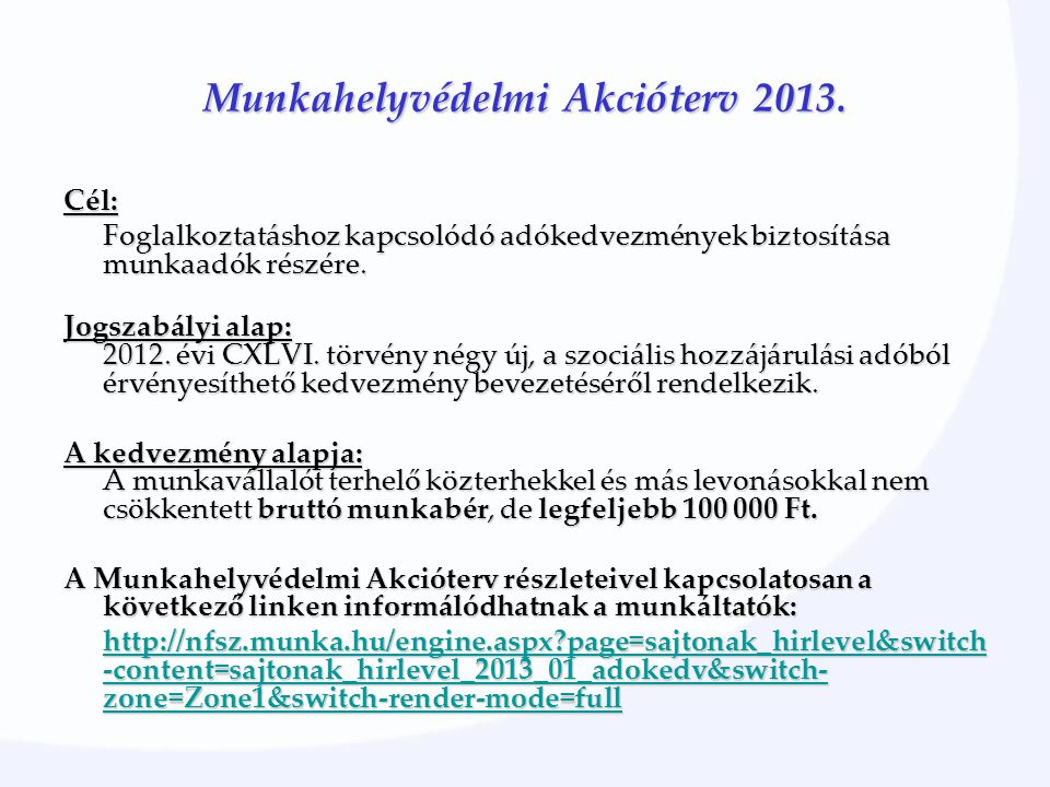 Munkahelyvédelmi Akcióterv 2013.