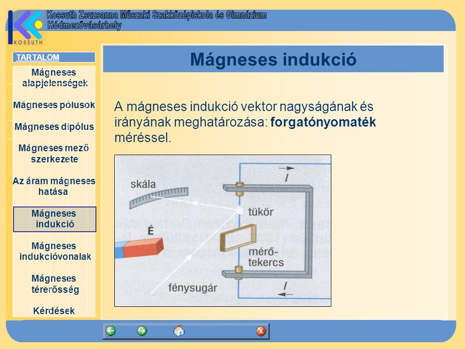 Mágneses indukció A mágneses indukció vektor nagyságának és irányának meghatározása: forgatónyomaték méréssel.