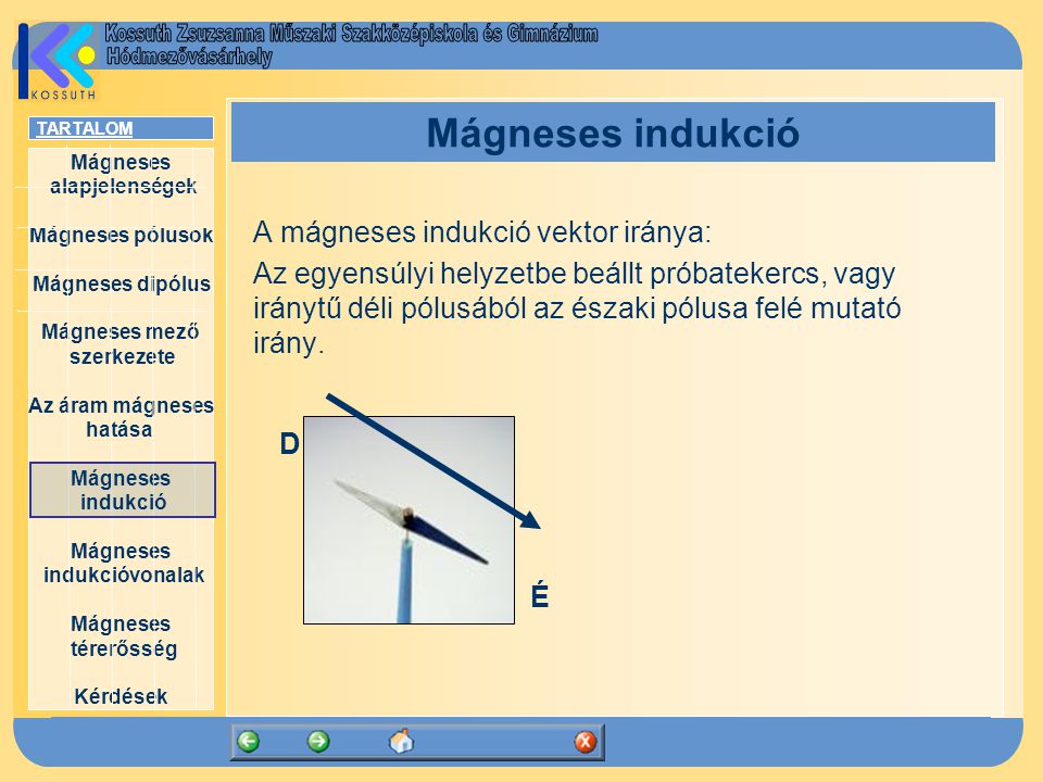Mágneses indukció A mágneses indukció vektor iránya: