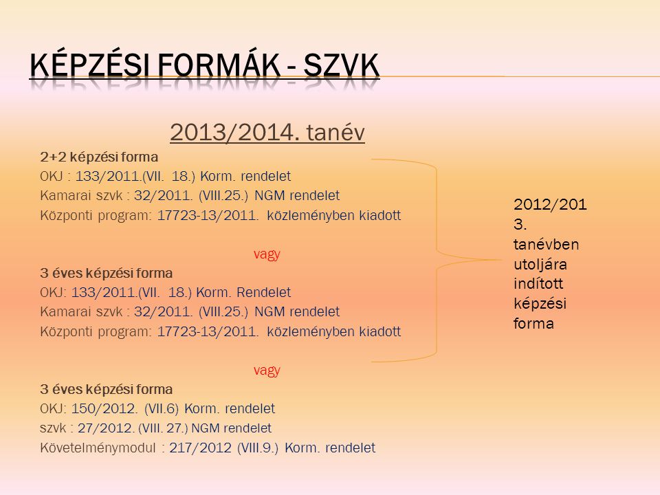 Képzési formák - szvk 2013/2014. tanév