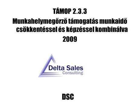 DSC TÁMOP 2. 3. 3 Munkahelymegőrző támogatás munkaidő csökkentéssel és képzéssel kombinálva 2009.