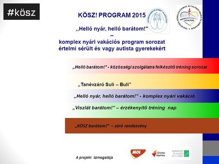 „Helló barátom! - közösségi szolgálatra felkészítő tréning sorozat „Tanévzáró Suli – Buli” „Helló nyár, helló barátom!” - komplex nyári vakáció „Viszlát.