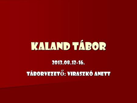 Kaland tábor 2013.08.12-16. Táborvezető: viraszkó Anett.