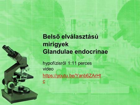 Belső elválasztású mirigyek Glandulae endocrinae hypofízisről 1:11 perces video https://youtu.be/Yanb6ZArHt c.