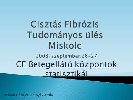 2008. szeptember CF Betegellátó központok statisztikái Marsal Géza és Hornyák Attila.