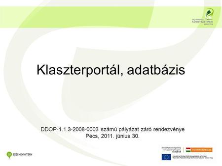 Klaszterportál, adatbázis DDOP-1.1.3-2008-0003 számú pályázat záró rendezvénye Pécs, 2011. június 30.
